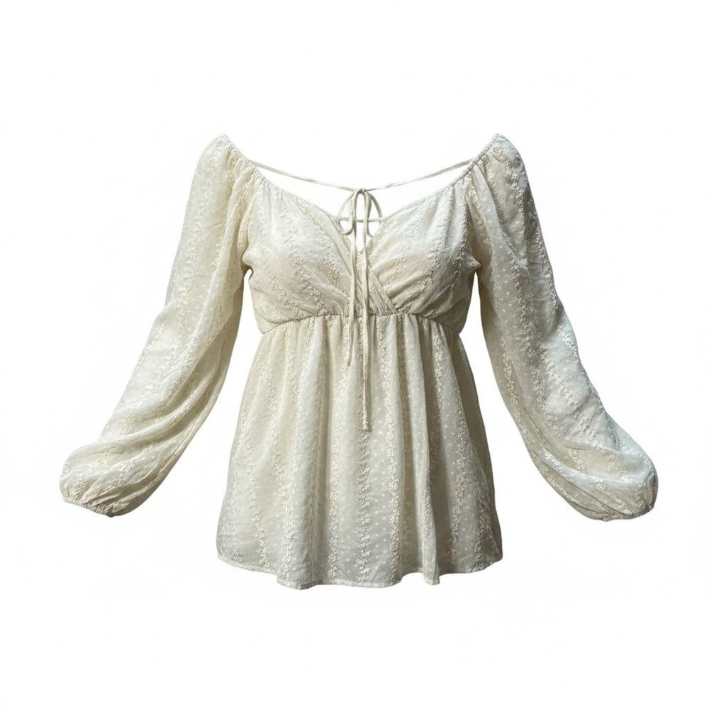 Ash & Violet Tunic Top Womens XL Cream Embroidered Swiss Dot Cottagecore Boho